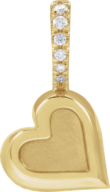 14K Gold Round Natural Diamond Engravable Heart Pendant - Yellow Gold