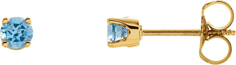 14K Gold Natural Swiss Blue Topaz Round 4-Prong Youth Birthstone Stud Earrings