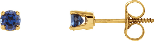 14K Gold Natural Blue Sapphire Round 4-Prong Youth Birthstone Stud Earrings - Yellow Gold