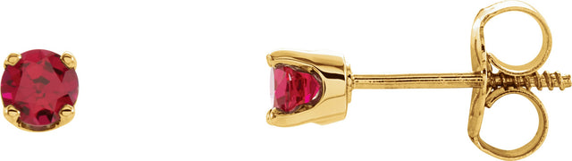 14K Gold Ruby Round 4-Prong Youth Birthstone Stud Earrings - Yellow Gold
