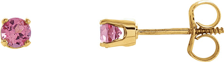 14K Gold Natural Pink Tourmaline Round 4-Prong Youth Birthstone Stud Earrings - Yellow Gold