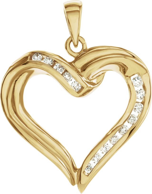 14K Gold Round Natural Diamond Heart Pendant – 1/4 CTW