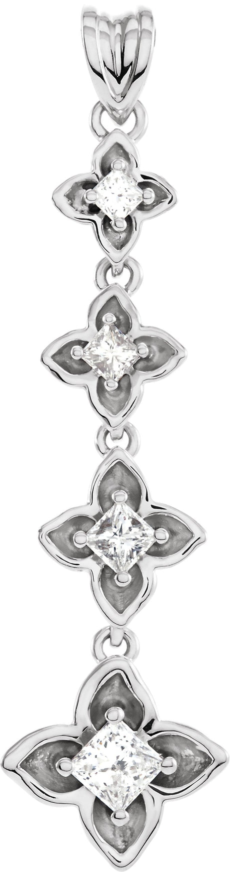 18K Gold Journey Floral Graduated Pendant - White Gold