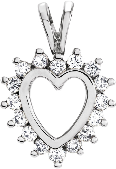 14K Gold Round Natural Diamond Heart Pendant – 1/3 CTW - White Gold