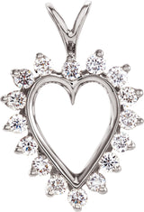 14K Gold Round Natural Diamond Heart Pendant – 2mm Stones - White Gold