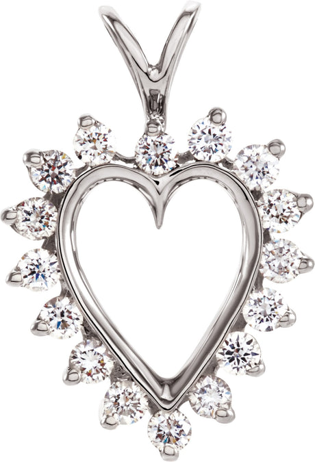14K Gold Round Natural Diamond Heart Pendant – 2mm Stones - White Gold
