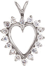 14K Gold Round Natural Diamond Heart Pendant – 2mm Stones - White Gold