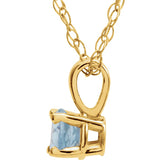 14K Gold Round Natural Aquamarine Youth Birthstone Necklace or Pendant - Yellow Gold - view 2