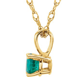 14K Gold Round Natural Emerald Youth Birthstone Necklace or Pendant - Yellow Gold - view 2