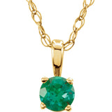 14K Gold Round Lab-Grown Emerald Youth Birthstone Necklace or Pendant - Yellow Gold