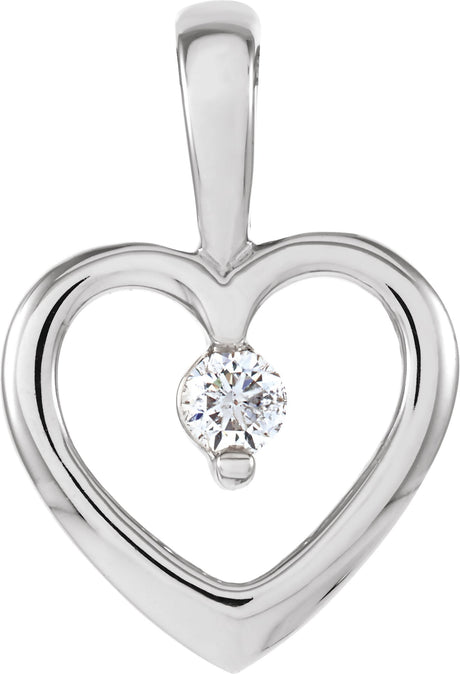 14K Gold Round Natural Diamond Accented Heart Pendant – 0.07 CTW - White Gold