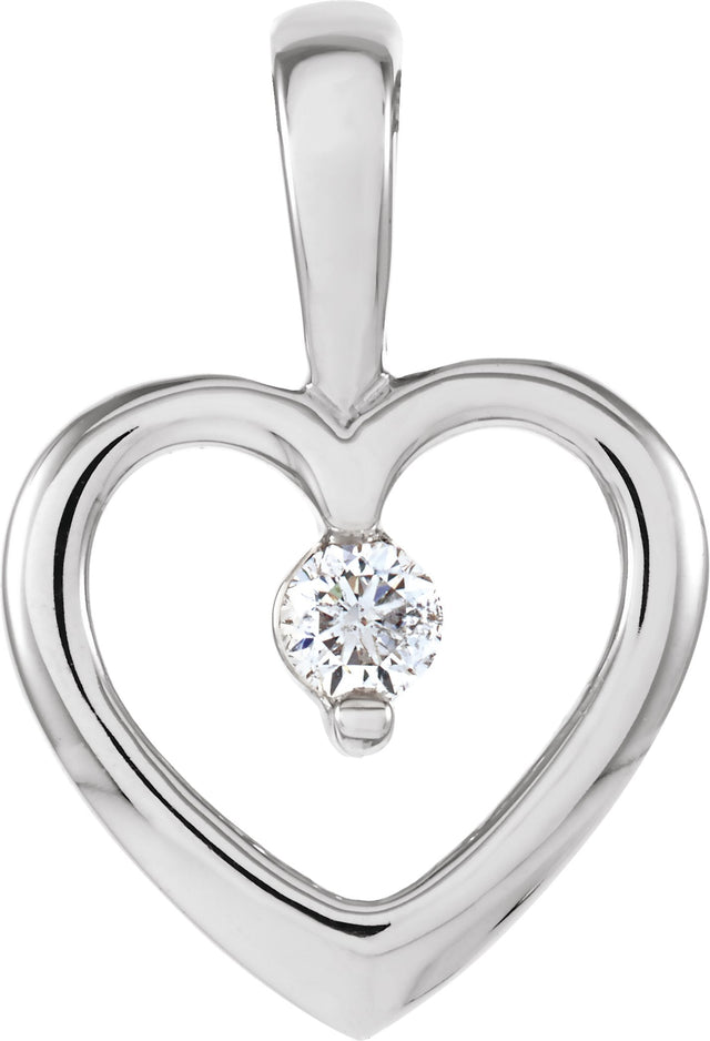 14K Gold Round Natural Diamond Accented Heart Pendant – 0.07 CTW - White Gold