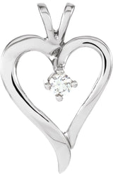 14K Gold Round Natural Diamond Accented Heart Pendant - White Gold