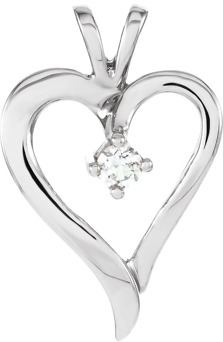 14K Gold Round Natural Diamond Accented Heart Pendant - White Gold