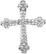 14K Gold Round Natural Diamond Accented Cross Pendant – 2.4mm Stones - White Gold