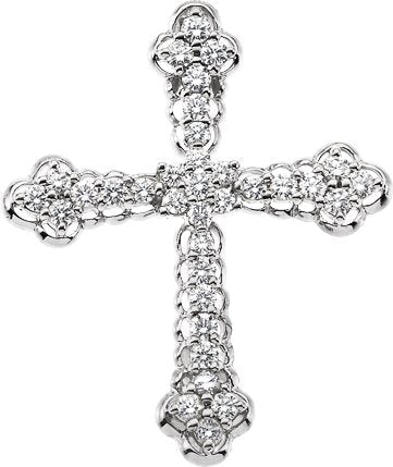 14K Gold Round Natural Diamond Accented Cross Pendant – 2.4mm Stones - White Gold