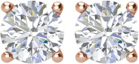 14K Gold Natural Diamond Round 4-Prong Lightweight Stud Earrings - Rose Gold - view 4