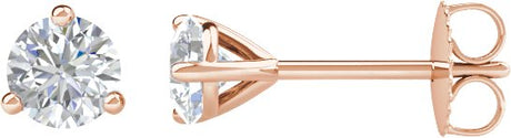 14K Gold Natural Diamond Round 3-Prong Cocktail-Style Stud Earrings – 3-6.3mm Stones - Rose Gold