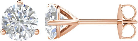14K Gold Natural Diamond Round 3-Prong Cocktail-Style Stud Earrings – 3-6.3mm Stones - Rose Gold
