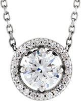 14K Gold Round Lab-Grown Diamond Halo-Style Necklace or Pendant – up to 1/4 CTW - White Gold