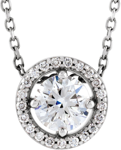 14K Gold Round Lab-Grown Diamond Halo-Style Necklace or Pendant – up to 1/4 CTW - White Gold