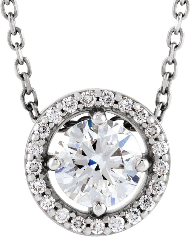 14K Gold Round Lab-Grown Diamond Halo-Style Necklace or Pendant – up to 1/4 CTW - White Gold