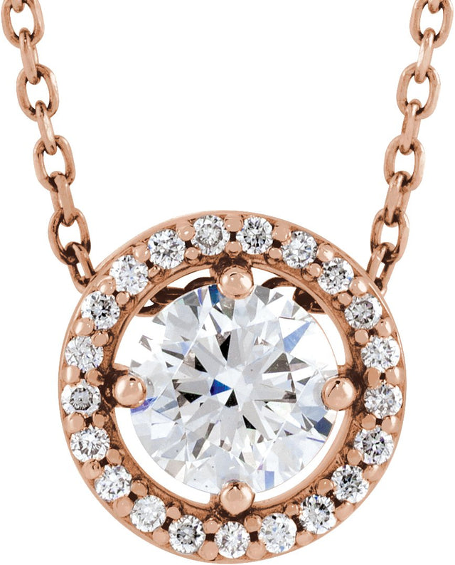 14K Gold Round Lab-Grown Diamond Halo-Style Necklace or Pendant – up to 1/4 CTW - Rose Gold