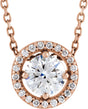 14K Gold Round Lab-Grown Diamond Halo-Style Necklace or Pendant – up to 1/4 CTW - Rose Gold
