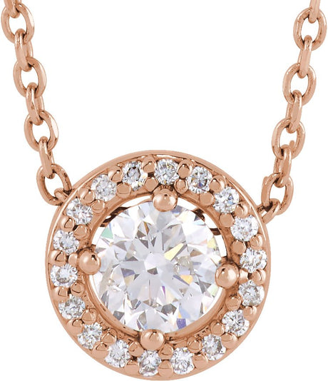 14K Gold Round Lab-Grown Diamond Halo-Style Necklace or Pendant – up to 1/4 CTW - Rose Gold