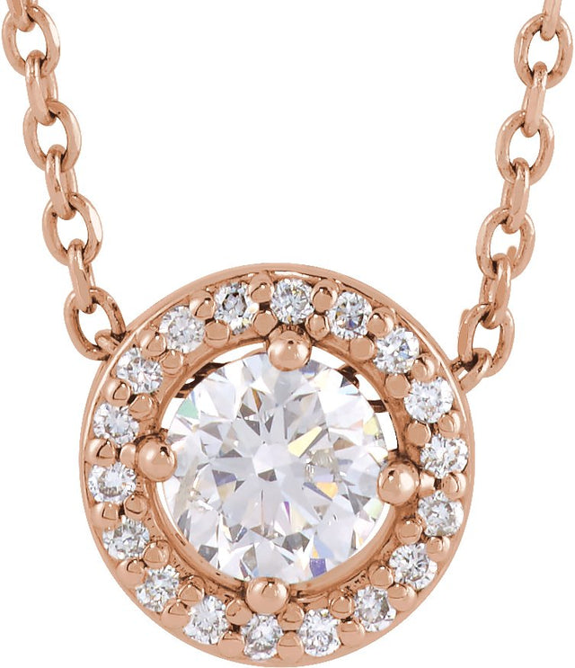 14K Gold Round Lab-Grown Diamond Halo-Style Necklace or Pendant – up to 1/4 CTW - Rose Gold