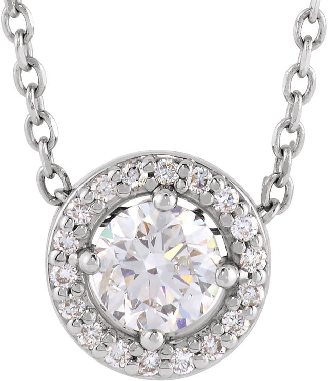 14K Gold Round Lab-Grown Diamond Halo-Style Necklace or Pendant – up to 1/4 CTW - White Gold