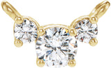 14K Gold Round Natural Diamond Three-Stone Necklace - Yellow Gold
