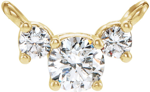 14K Gold Round Natural Diamond Three-Stone Necklace - Yellow Gold
