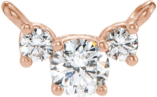 14K Gold Round Natural Diamond Three-Stone Necklace - Rose Gold