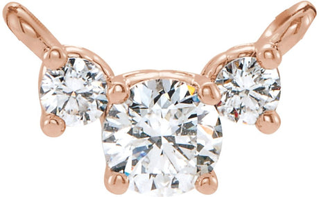 14K Gold Round Lab-Grown Diamond Three-Stone Necklace - Rose Gold