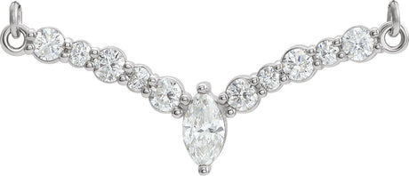 14K Gold Accented V Necklace or Necklace Center - White Gold