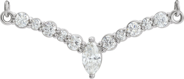 14K Gold Accented V Necklace or Necklace Center - White Gold