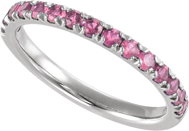 10K Gold Round Natural Pink Tourmaline Birthstone Stackable Ring - White Gold - view 4