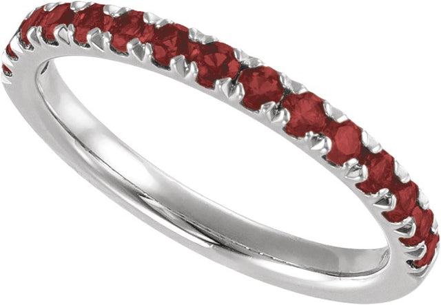 10K Gold Round Natural Mozambique Garnet Birthstone Stackable Ring - White Gold - view 4