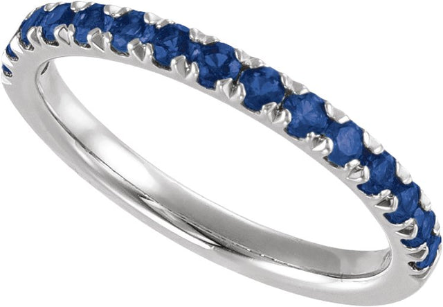10K Gold Round Natural Blue Sapphire Birthstone Stackable Ring - White Gold - view 4