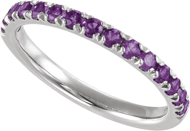 10K Gold Round Natural Amethyst Birthstone Stackable Ring - White Gold - view 4