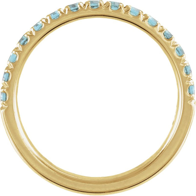 10K Gold Round Natural Aquamarine Birthstone Stackable Ring - Yellow Gold - view 2