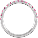 10K Gold Round Natural Pink Tourmaline Birthstone Stackable Ring - White Gold - view 2