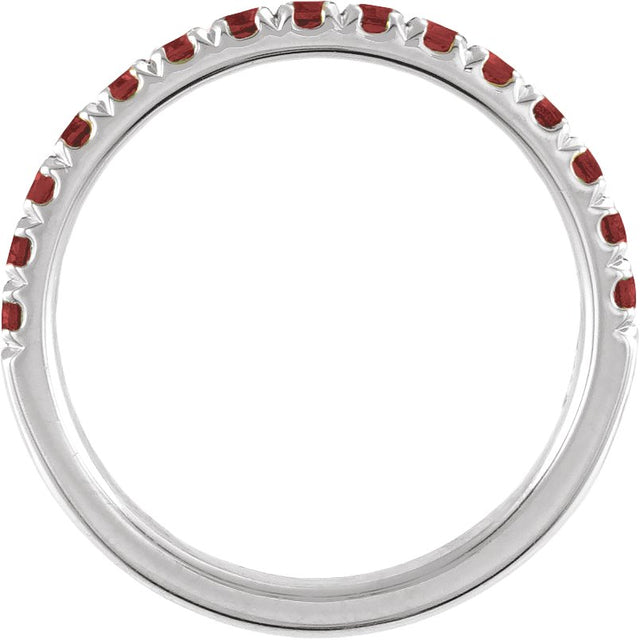 10K Gold Round Natural Mozambique Garnet Birthstone Stackable Ring - White Gold - view 2