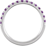 10K Gold Round Natural Amethyst Birthstone Stackable Ring - White Gold - view 2