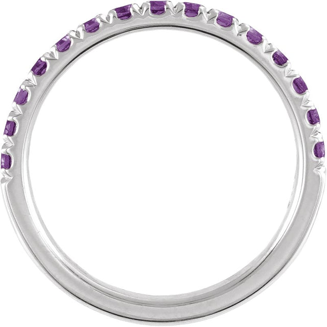 10K Gold Round Natural Amethyst Birthstone Stackable Ring - White Gold - view 2
