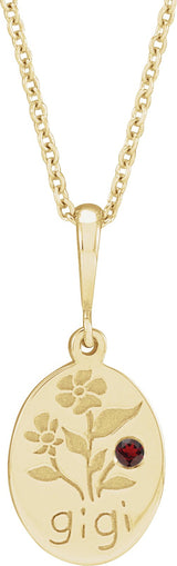 14K Gold Round Natural Mozambique Garnet Gigi Necklace or Pendant - Yellow Gold