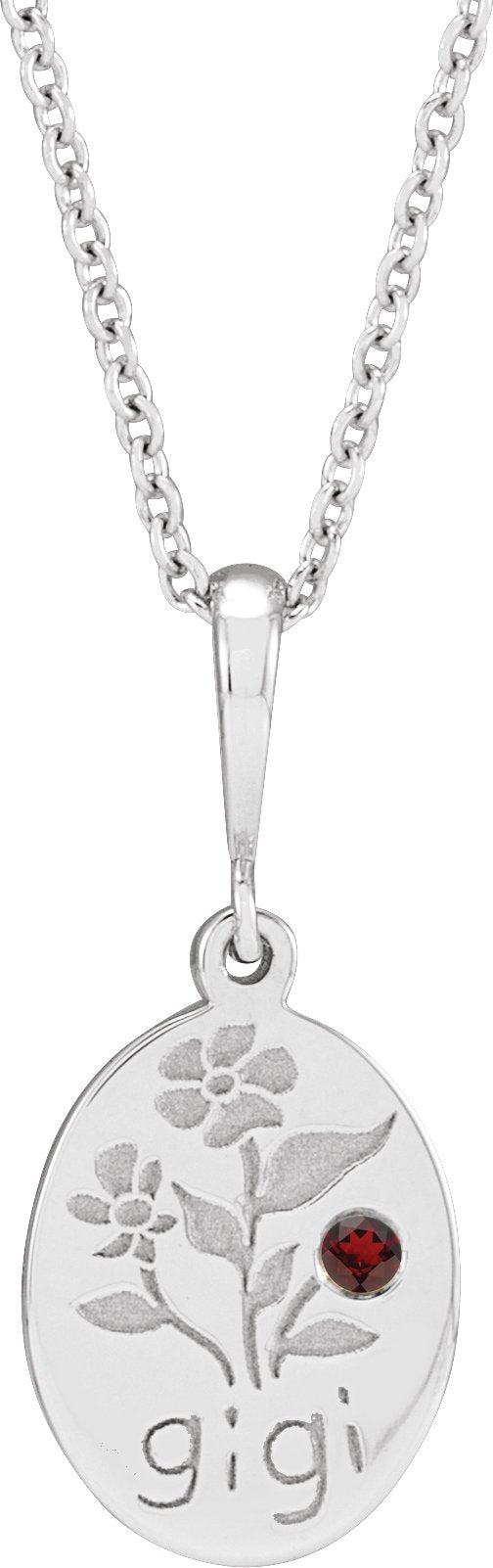 14K Gold Round Natural Mozambique Garnet Gigi Necklace or Pendant - White Gold