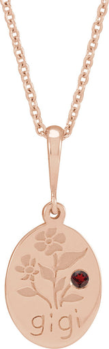 14K Gold Round Natural Mozambique Garnet Gigi Necklace or Pendant - Rose Gold
