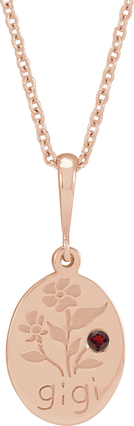 14K Gold Round Natural Mozambique Garnet Gigi Necklace or Pendant - Rose Gold